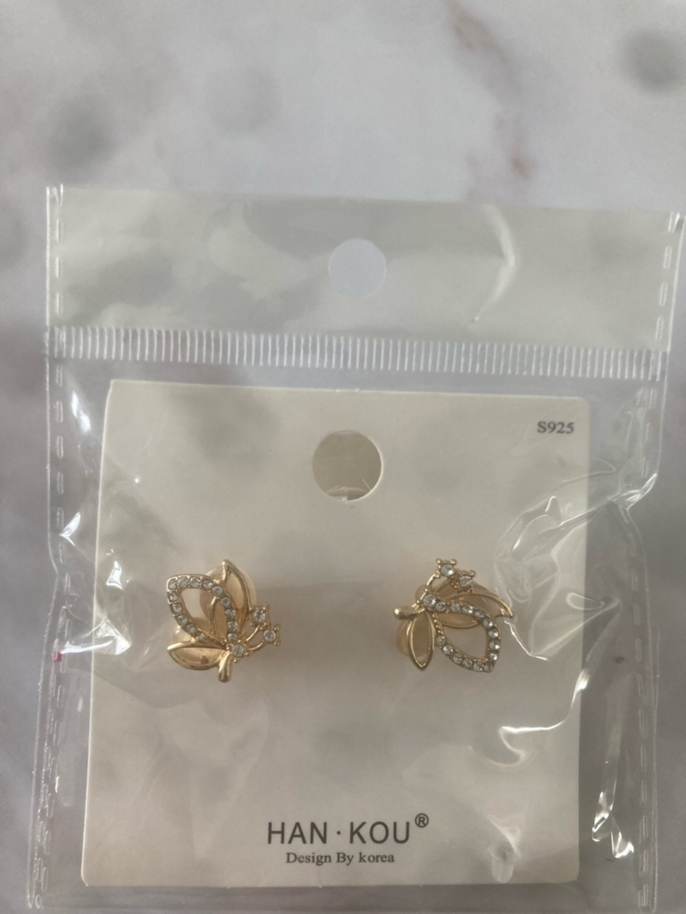 Gold Crystal Butterfly Stud Earrings - Gold